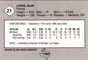 1989 Grand Slam Midland Angels #21 Scott Lewis Back