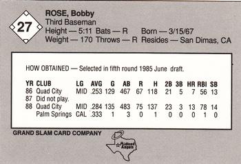 1989 Grand Slam Midland Angels #27 Bobby Rose Back