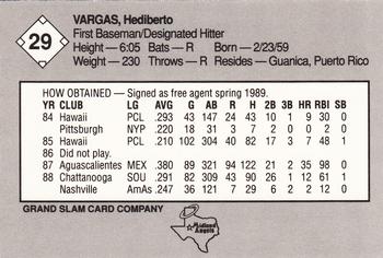 1989 Grand Slam Midland Angels #29 Hediberto Vargas Back