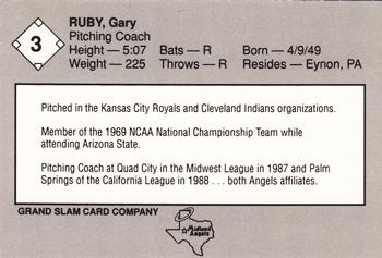 1989 Grand Slam Midland Angels #3 Gary Ruby Back
