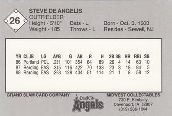 1989 Grand Slam Quad City Angels #26 Steve DeAngelis Back