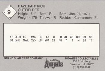 1989 Grand Slam Quad City Angels #9 Dave Partrick Back