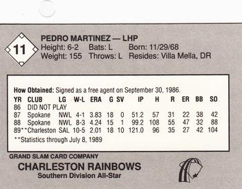 1989 Grand Slam South Atlantic League All-Stars #11 Pedro Martinez Back