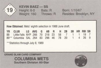1989 Grand Slam South Atlantic League All-Stars #19 Kevin Baez Back