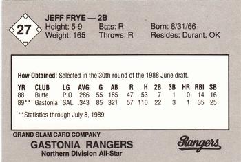 1989 Grand Slam South Atlantic League All-Stars #27 Jeff Frye Back
