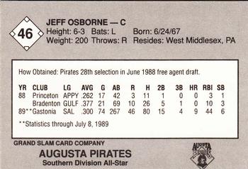 1989 Grand Slam South Atlantic League All-Stars #46 Jeff Osborne Back