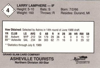 1989 Grand Slam South Atlantic League All-Stars #4 Larry Lamphere Back