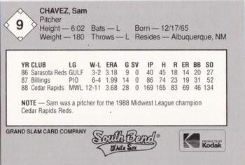 1989 Grand Slam South Bend White Sox #9 Sam Chavez Back