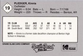 1989 Grand Slam South Bend White Sox #19 Kinnis Pledger Back