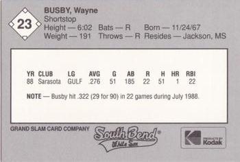 1989 Grand Slam South Bend White Sox #23 Wayne Busby Back