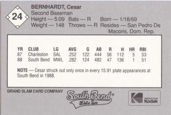 1989 Grand Slam South Bend White Sox #24 Cesar Bernhardt Back