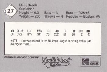 1989 Grand Slam South Bend White Sox #27 Derek Lee Back