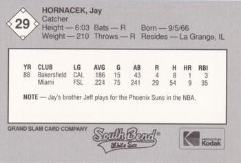 1989 Grand Slam South Bend White Sox #29 Jay Hornacek Back