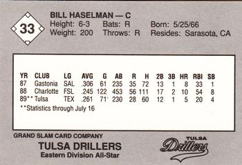 1989 Grand Slam Texas League All-Stars #33 Bill Haselman Back