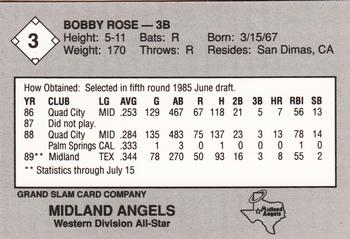 1989 Grand Slam Texas League All-Stars #3 Bobby Rose Back