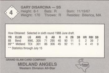 1989 Grand Slam Texas League All-Stars #4 Gary DiSarcina Back