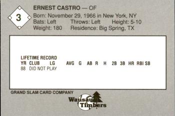 1989 Grand Slam Wausau Timbers #3 Ernest Castro Back