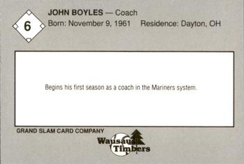 1989 Grand Slam Wausau Timbers #6 John Boyles Back