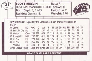 1990 Grand Slam Arkansas Travelers #21 Scott Melvin Back