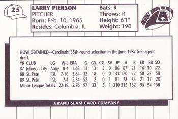 1990 Grand Slam Arkansas Travelers #25 Larry Pierson Back