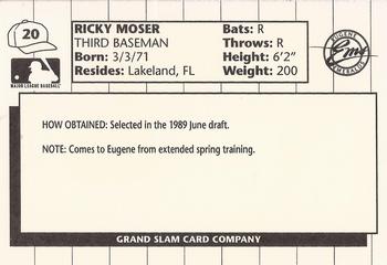 1990 Grand Slam Eugene Emeralds #20 Ricky Moser Back