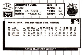 1990 Grand Slam Jackson Mets #26 Anthony Young Back