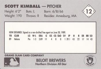 1990 Grand Slam Midwest League All-Stars #12 Scott Kimball Back