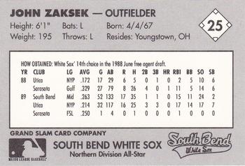 1990 Grand Slam Midwest League All-Stars #25 John Zaksek Back
