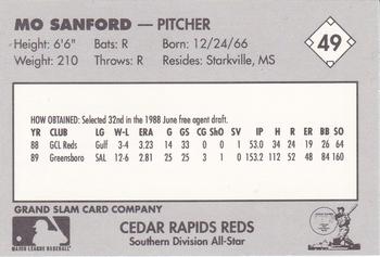 1990 Grand Slam Midwest League All-Stars #49 Mo Sanford Back