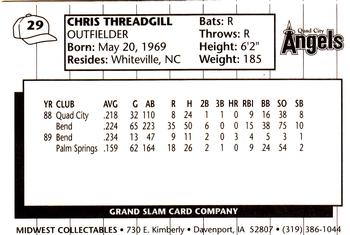 1990 Grand Slam Quad City Angels #29 Chris Threadgill Back