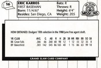 1990 Grand Slam San Antonio Missions #16 Eric Karros Back