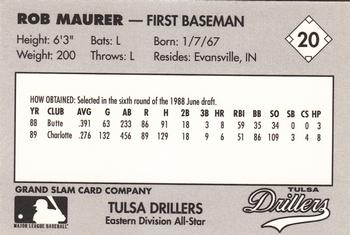 1990 Grand Slam Texas League All-Stars #20 Rob Maurer Back