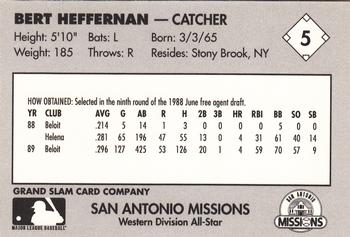 1990 Grand Slam Texas League All-Stars #5 Bert Heffernan Back