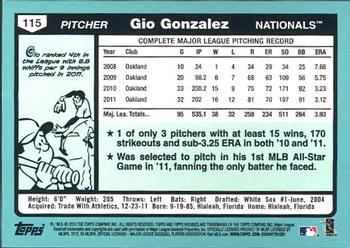 2012 Topps Archives #115 Gio Gonzalez Back
