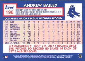 2012 Topps Archives #196 Andrew Bailey Back