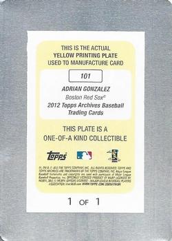 2012 Topps Archives - Printing Plates Yellow #101 Adrian Gonzalez Back