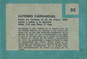 1967 Topps Venezuelan #95a Alfonso Carrasquel Back