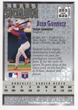 1996 Finest #253 Juan Gonzalez Back
