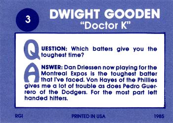 1985 Renata Galasso Dwight Gooden Dr. K #3 Dwight Gooden Back