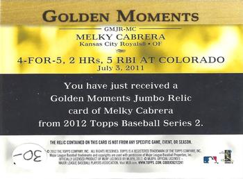 2012 Topps - Golden Moments Jumbo Relics #GMJR-MC Melky Cabrera Back