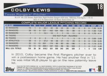 2012 Topps - Purple #18 Colby Lewis Back
