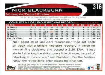 2012 Topps - Purple #316 Nick Blackburn Back