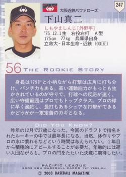 2003 BBM #247 Shinji Shimoyama Back