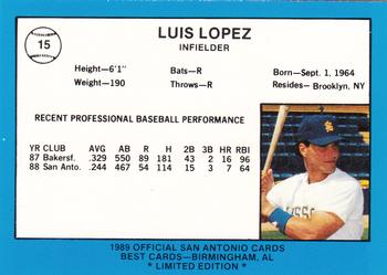 1989 Best San Antonio Missions - Platinum #15 Luis Lopez Back