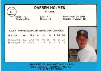 1989 Best San Antonio Missions - Platinum #4 Darren Holmes Back