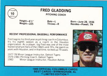 1989 Best Columbus Mudcats - Platinum #10 Fred Gladding Back