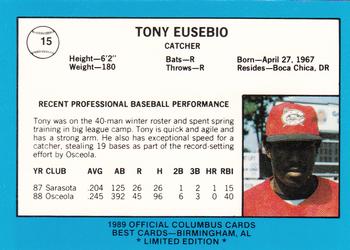 1989 Best Columbus Mudcats - Platinum #15 Tony Eusebio Back