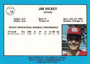 1989 Best Columbus Mudcats - Platinum #19 Jim Hickey Back
