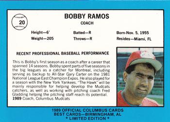 1989 Best Columbus Mudcats - Platinum #20 Bobby Ramos Back