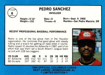 1989 Best Columbus Mudcats - Platinum #6 Pedro Sanchez Back
